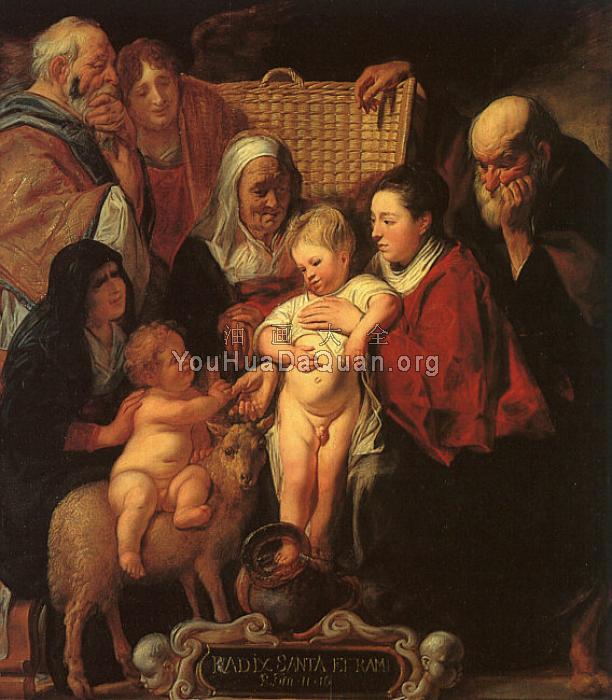 The Holy Family with St.Anne, the Young Baptist and his Parents - 雅各布·约尔当斯
